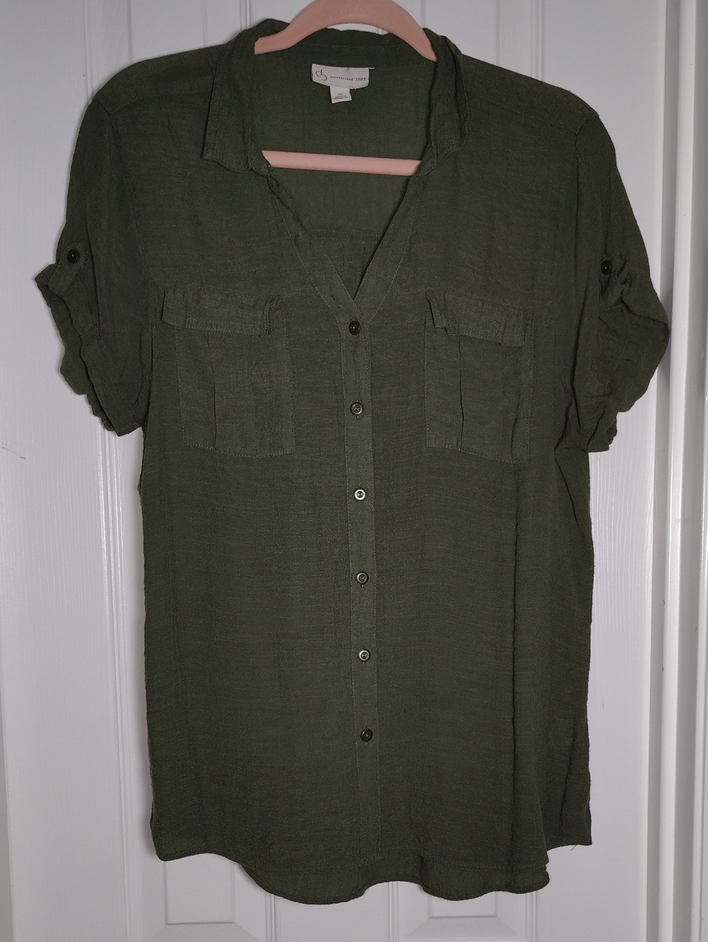 Olive Button-Front Shirt Dress